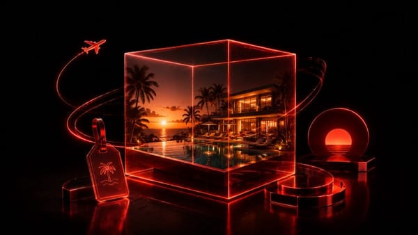 Abstract neon illustration of a luxury resort holiday, symbolizing the hidden pricing structure and margins behind tour operator discounts.