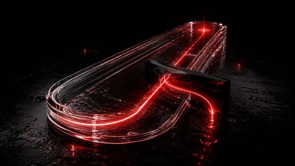 Abstract glass runway with a red path diverted before the finish.