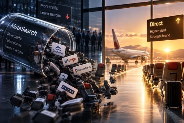 Metasearch fills airline seats while direct sales protect higher margins.
